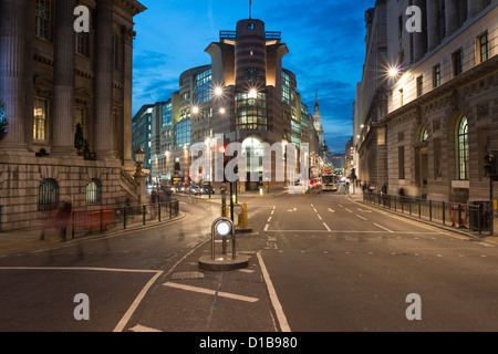 Bank Junction at night,view west towards the Poultry,City of London,England Stock Photo