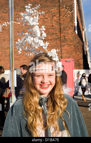 young girl visitor at the victorian festival of christmas portsmouth Stock Photo
