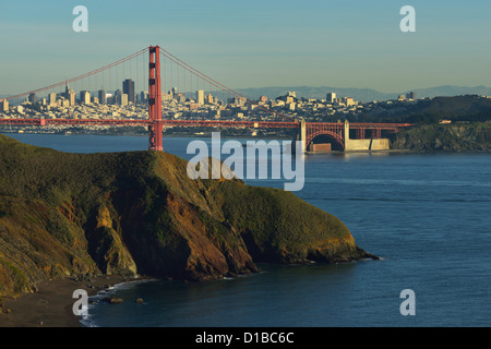 The silhouette of the Golden Gate Strait and San Francisco seen from Point Bonita cove, California Stock Photo