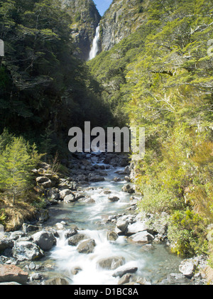 New Zealand's Devil's Punchbowl waterfall on a sunny day; Arthur's Pass National Park Stock Photo