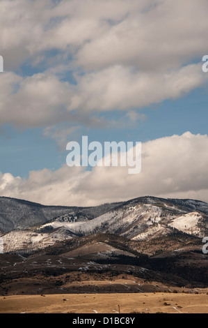 Fall snow on the mountains around Paradise Valley, Montana,  just north of Yellowstone National Park. Stock Photo