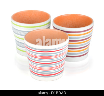 Three flower pots. Isolated on white background Stock Photo
