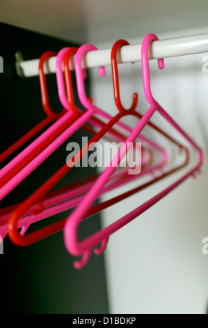 Sangerhausen, Germany, empty hangers hanging in the closet of a pension Stock Photo