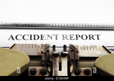 Accident report text on typing machine Stock Photo