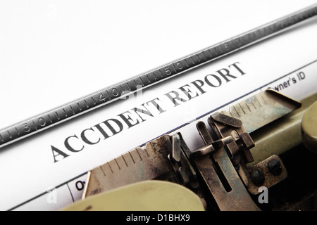 Accident report text on typing machine Stock Photo