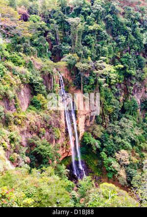 Manchewe Falls viewpoint -Long waterfall in a jungle near Livingstonia in Malawi - Africa Stock Photo