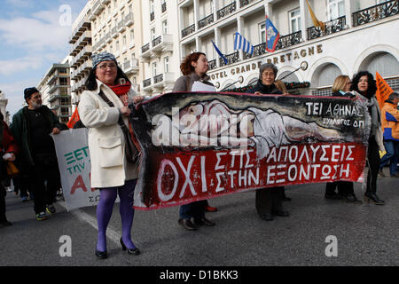 Dec. 14, 2012 - Athens, Greece - Municipal workers protest in the center of Athens against forced redundancies in the state sector. Europe's leaders wind up another crisis-hit year at their last summit of 2012 trumpeting key deals to save Greece and control banks while kicking ambitious proposals to tighten EU integration into the future. (Credit Image: © Aristidis Vafeiadakis/ZUMAPRESS.com) Stock Photo