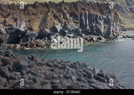 Columnar basanite and rubbly aa lava Stock Photo