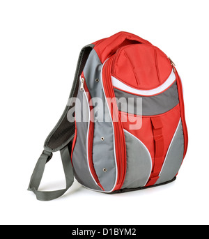 Red and gray backpack isolated on white Stock Photo