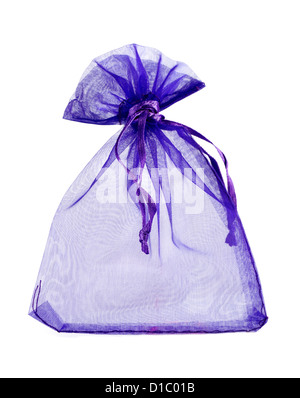 Blue empty gift pouch isolated on white Stock Photo