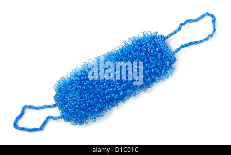 Blue plastic bath belt scrubber isolated on white Stock Photo