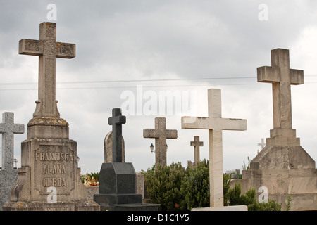 Alcudia, Mallorca, Spain, grave markers in the town cemetery Stock Photo