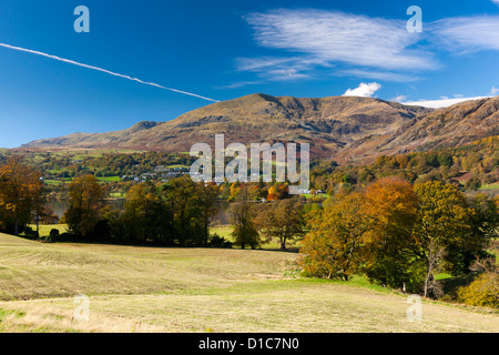 View over Coniston Water towards The old Man of Coniston in the Lake District National Park. Stock Photo