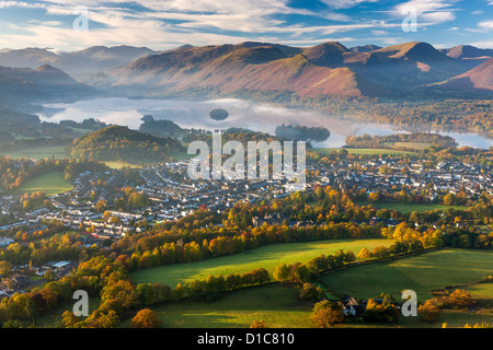 View over Keswick and Derwent Water from Latrigg summit, Lake District National Park. Stock Photo