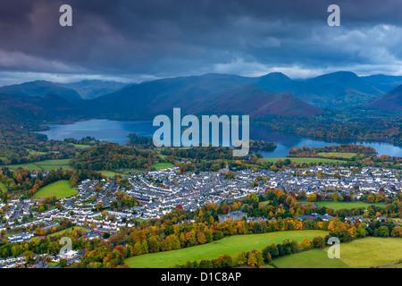 View over Keswick and Derwent Water from Latrigg summit, Lake District National Park. Stock Photo