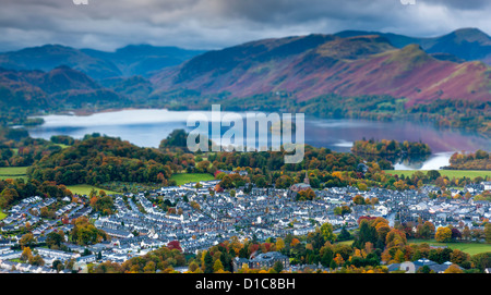 View over Keswick and Derwent Water from Latrigg summit, Lake District National Park. Stock Photo