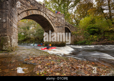 New Bridge over the River Dart in Dartmoor National Park. Stock Photo