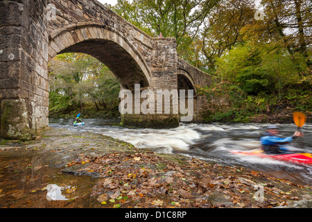 New Bridge over the River Dart in Dartmoor National Park. Stock Photo