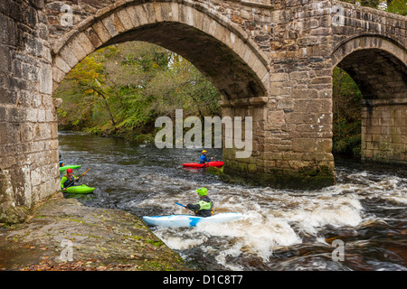 New Bridge over the River Dart in Dartmoor National Park. Stock Photo