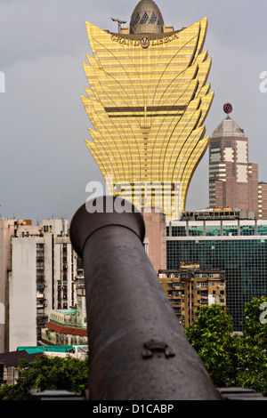 Grand Lisboa Hotel and Casino seem from Mount Hill in Macau. Stock Photo