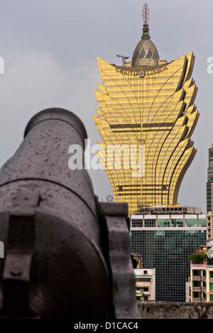 Grand Lisboa Hotel and Casino seem from Mount Hill in Macau. Stock Photo