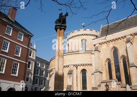 Temple Church and Knights Templar statue Temple City of London England UK Stock Photo