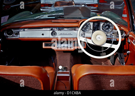 Mercedes 230 SL Interior.  View of cockpit of vintage motor car Stock Photo