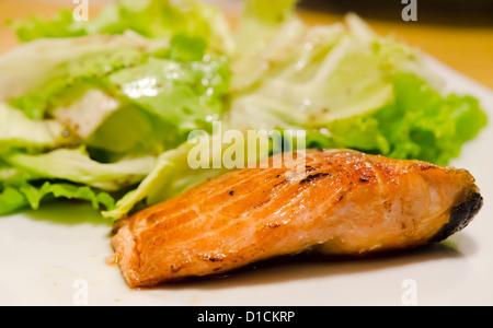 salmon steak with fresh vegetable . Stock Photo
