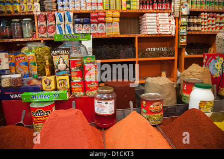 Food goods and Mole Sauces Trader at Xochimilco Market - Mexico City DF Stock Photo