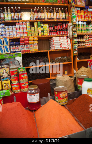 Food goods and Mole Sauces Trader at Xochimilco Market - Mexico City DF Stock Photo