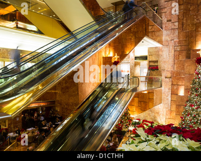 Public Space Atrium with Holiday Decorations, Trump Tower, NYC Stock Photo