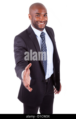 African American businessman giving a hand,isolated on white background Stock Photo