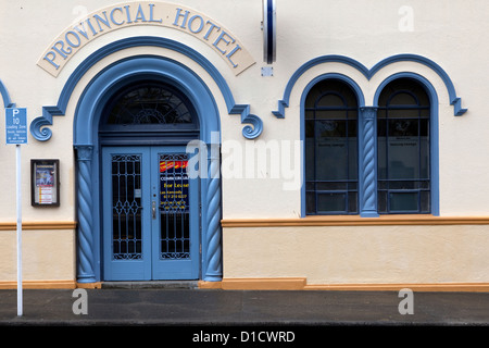 Provincial Hotel, Spanish Mission Style, Napier, New Zealand. Originally built 1873, rebuilt in 1932 after the 1931 earthquake. Stock Photo