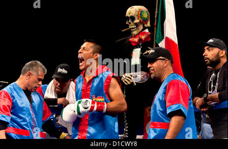 Dec. 15, 2012 - Los Angeles, CA, US -  JULIO DIAZ's corner prior to the start of his 10-round welterweight fight at the Los Angeles Sports Arena against SHAWN PORTER. The fight was declared a draw.(Credit Image: © Brian Cahn/ZUMAPRESS.com) Stock Photo