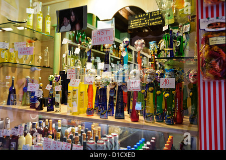 Colourful Venetian liquor bottles, Venice, Italy. Stock Photo