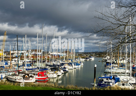 Boats moored in Tollesbury Marina in Essex. Stock Photo