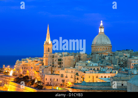 Malta, Valletta, skyline with St. Paul's Anglican Cathedral and Carmelite Church Stock Photo