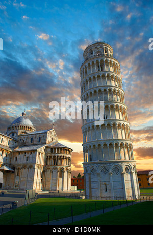 The Leaning Tower Of Pisa at sunset, Italy Stock Photo