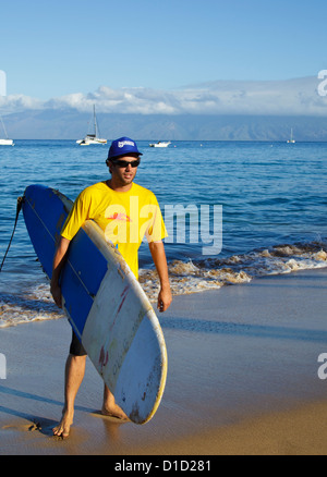 Surf instructor at Kaanapali Beach on Maui Stock Photo