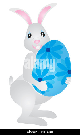 Happy Easter Day Bunny Rabbit Carrying One Big Egg Illustration Isolated on White Background Stock Photo