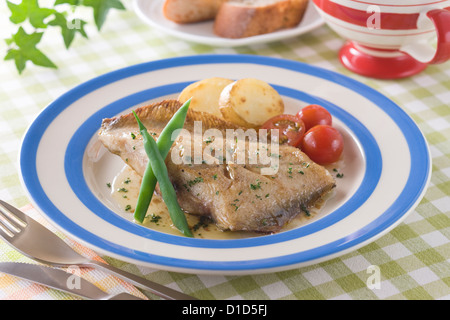 Flathead Flounder Meuniere Stock Photo