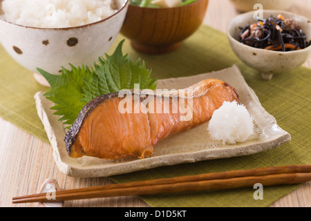 Grilled Silver Salmon Stock Photo