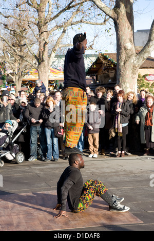 Ghanaian Ghana Acrobats German Winter Christmas Fair South Bank London Stock Photo