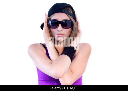 Girl wearing hip hop clothes Stock Photo