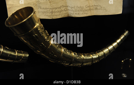 The Golden Horns of Gallehus, Jutland. Early 5th century. Museum of Denmark. Stock Photo