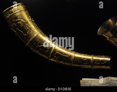 The Golden Horns of Gallehus, Jutland. Early 5th century. Museum of Denmark. Stock Photo