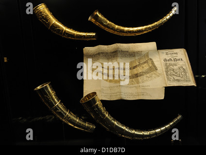 The Golden Horns of Gallehus, Jutland. Early 5th century. Museum of Denmark. Stock Photo