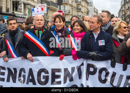 Paris, France, French Politicians, Christope Girard, Ann Hidalgo, Mayor,  Delanoe Marching in Pro-Gay Marriage Demonstration, with many LGBT Groups, Civil Rights protest march Stock Photo