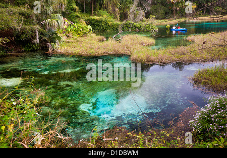 Kayak approaching a deep spring head on the Rainbow River in Dunnellon, Florida Stock Photo