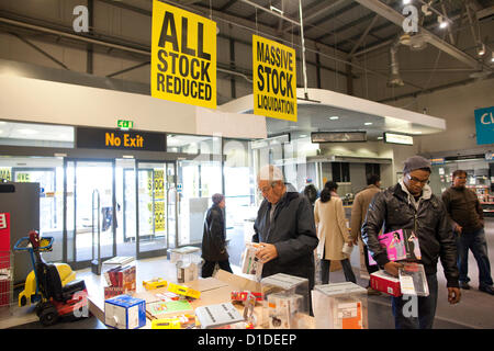 Comet, Catford, South East London, England, UK.17.12.2012 More than 50 Comet stores are to trade for their final weekend as hopes fade over a rescue deal for the stricken consumer electronics chain.Sales offering at least 50% off products, except televisions and laptops, have been launched at 54 stores closing between now and early next week.They are among the 125 store closures already announced by administrator Deloitte in a move expected to result in around 3,000 retail job losses. The remaining 70 stores are expected to be closed by Christmas unless a buyer can be found. Stock Photo